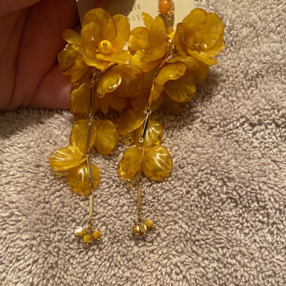 Anthropologie Mustard/Orange Floral Drop Earrings - Picture 4 of 4